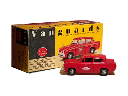 Red Ford Anglia showing model and box