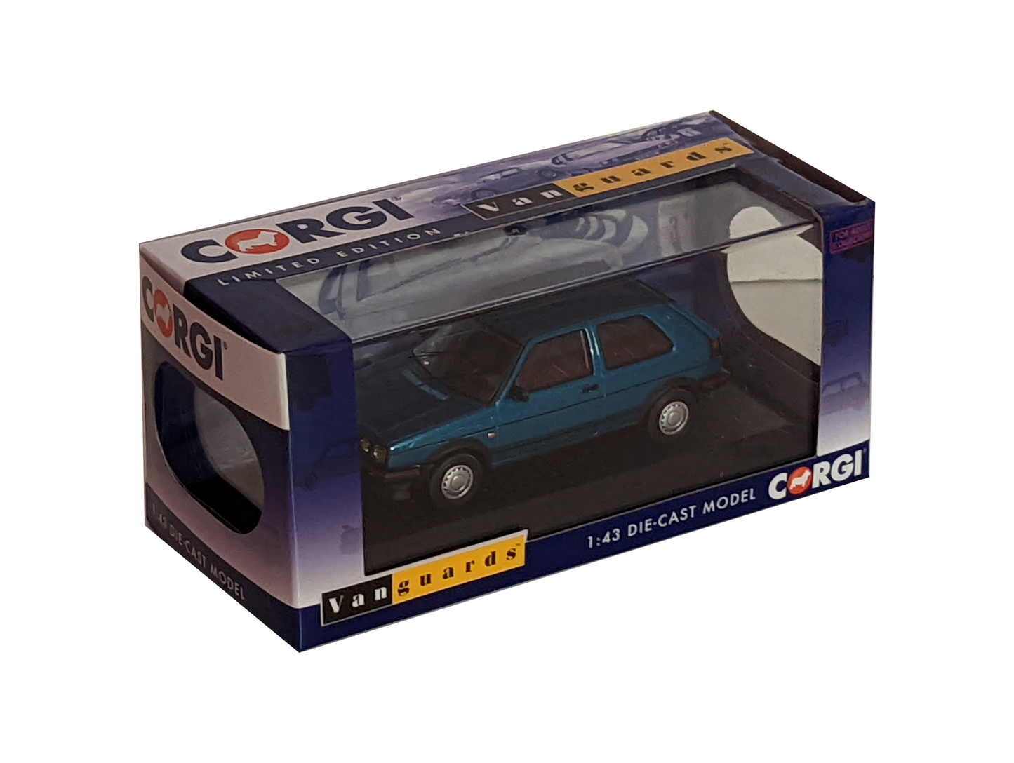 A photograph showing a boxed Corgi Vanguards Volkswagen Golf MK2 GTi