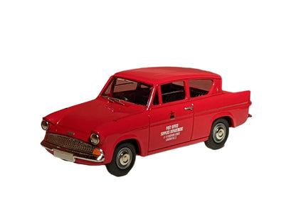 Red Corgi Vanguards Ford Anglia showing the front and nearside of the model.